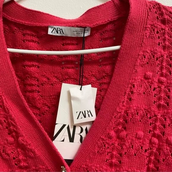Zara Pointelle Knit Cardigan with Jewel Buttons S - Picture 4 of 4